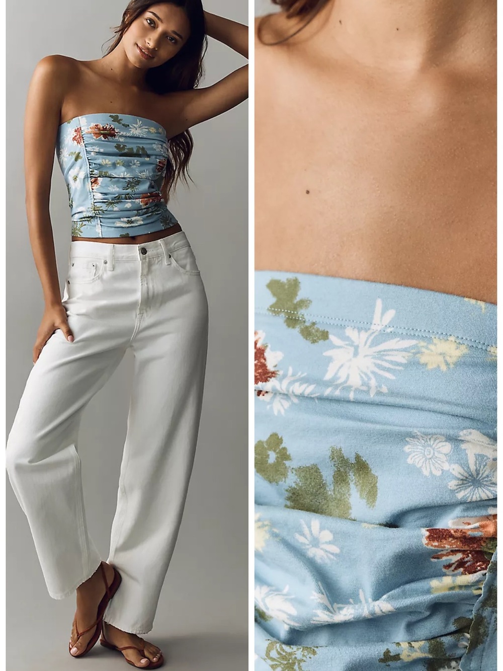 Anthropologie Pilcro Cotton Floral Tube Top in Blue Comgo L NWT Coquette Girl
